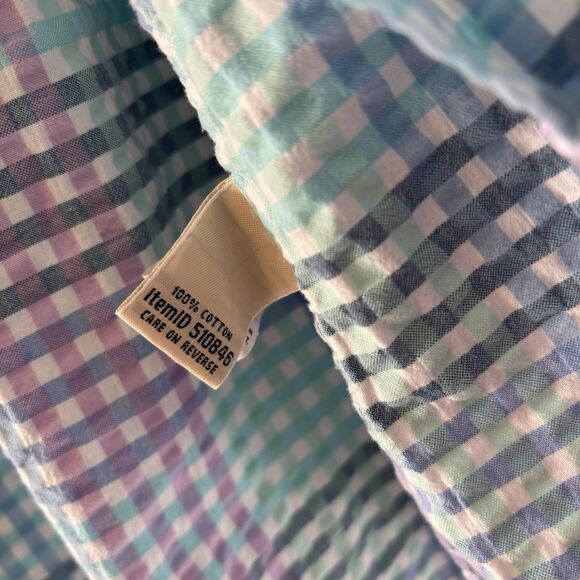 LL Bean Vacationland Seersucker Pastel Gingham Plaid Button Up Shirt Size Large - Picture 8 of 13